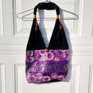 Boho Purple & Black Elephant Accent Shoulder Bag